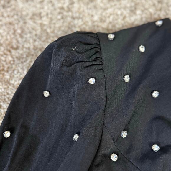 Mac Duggal NWT Size 8 Black Maxi 67874 Jeweled Plunge V Neck Long Sleeve Gown - Picture 11 of 16